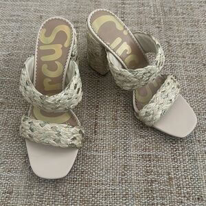 Circus by Sam Edelman Estelle Tan Metallic Raffia block heel sandal Size 9